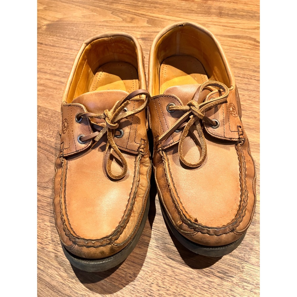 Mephisto Boating Mens Tan Leather Boat Shoes Moc Toe Loafers Size 10 US 9.5 EUR